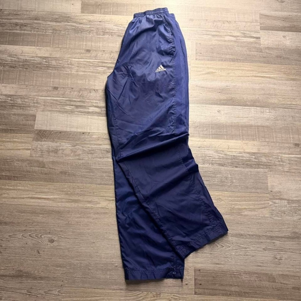 Vintage 90s Adidas Wide Leg Nylon Track Pants Navy Baggy Fit